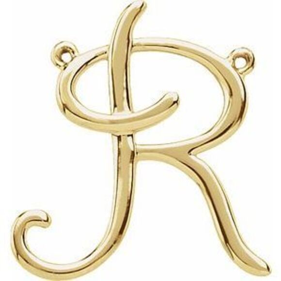 Kazi Luxury 14K Yellow Gold Script Initial Pendant Center (Initial R)